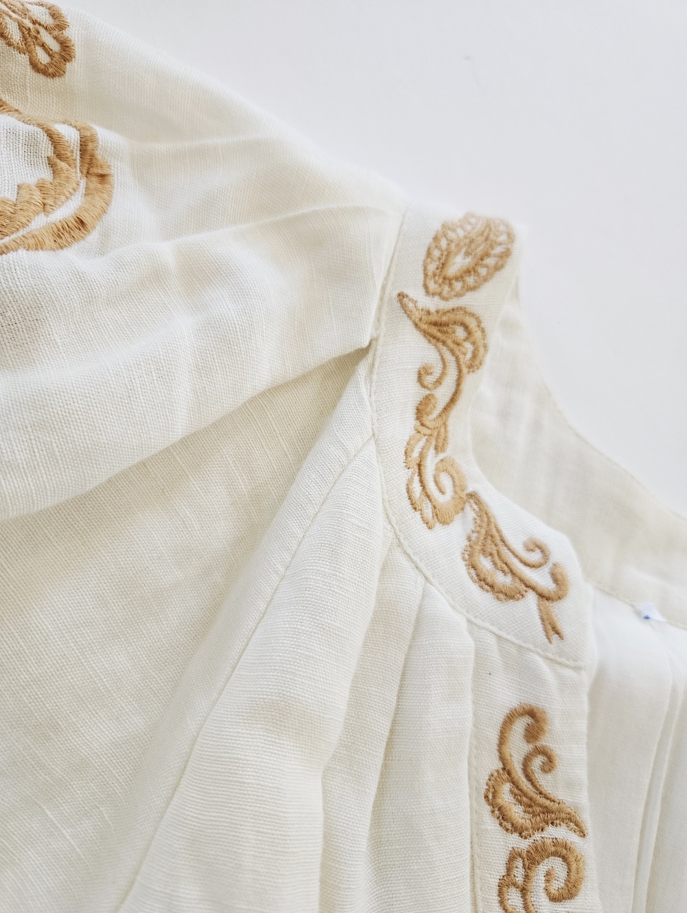 Cartolina Lizette Linen Blend Embroidered Belted Puff Sleeve Ivory Midi Dress M - Picture 13 of 16